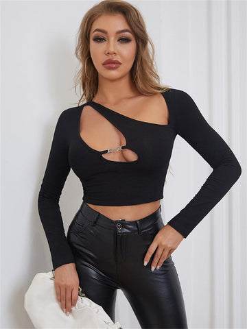 Greta Cut Out Long Sleeve Crop Top - SunsetFashionLA